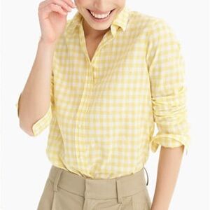 J Crew classic fit boy shirt in crinkle gingham 14 yellow white cotton button up